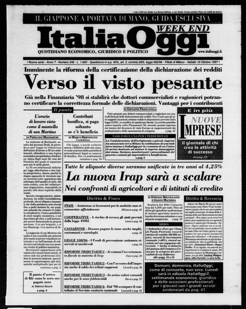 Italia oggi : quotidiano di economia finanza e politica